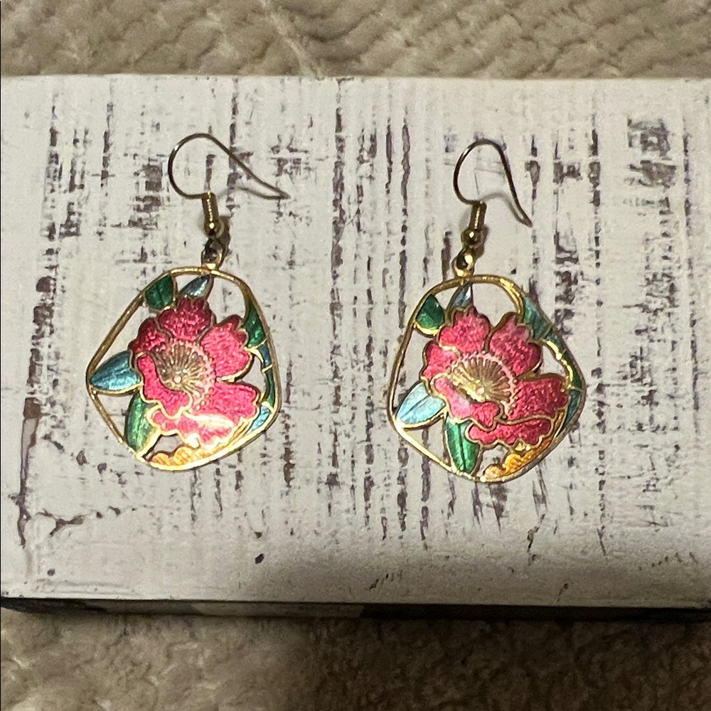 Floral Gold and Pink Earrings